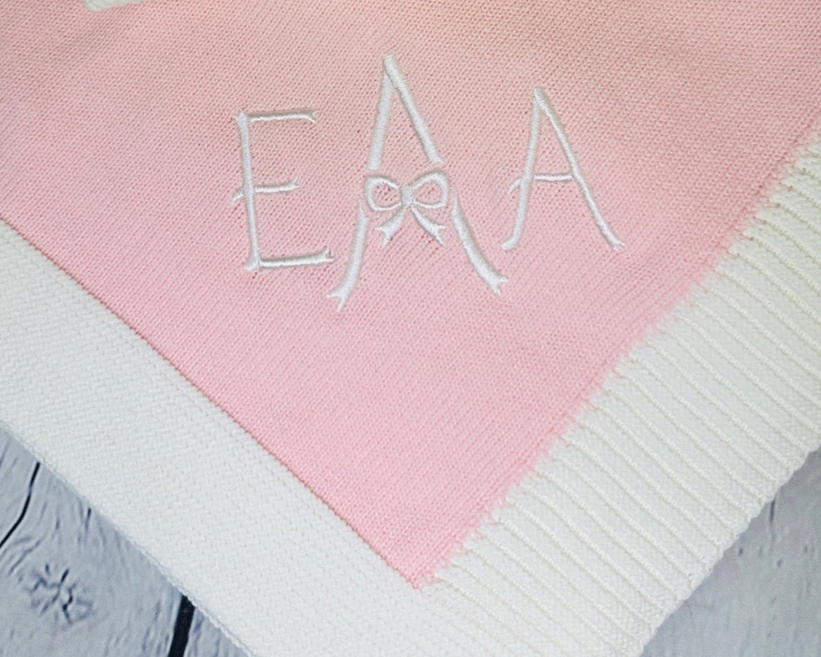 Soft Jersey Kint Baby Blanket with Contrast Rib Border