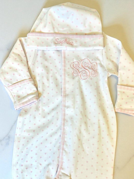 Gingham Dot Footie & Cap