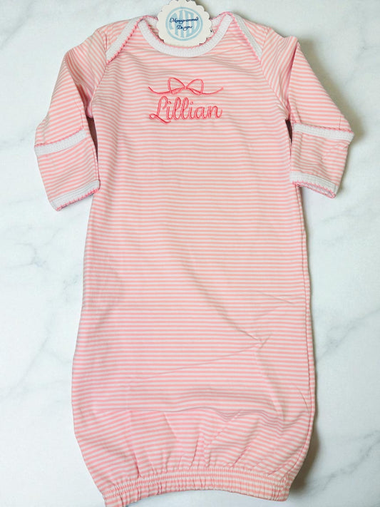 Striped Infant Gown with Picot Trim