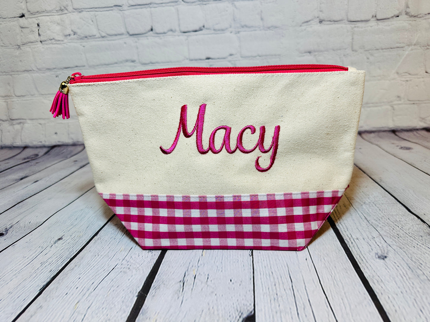 Gingham canvas pouch