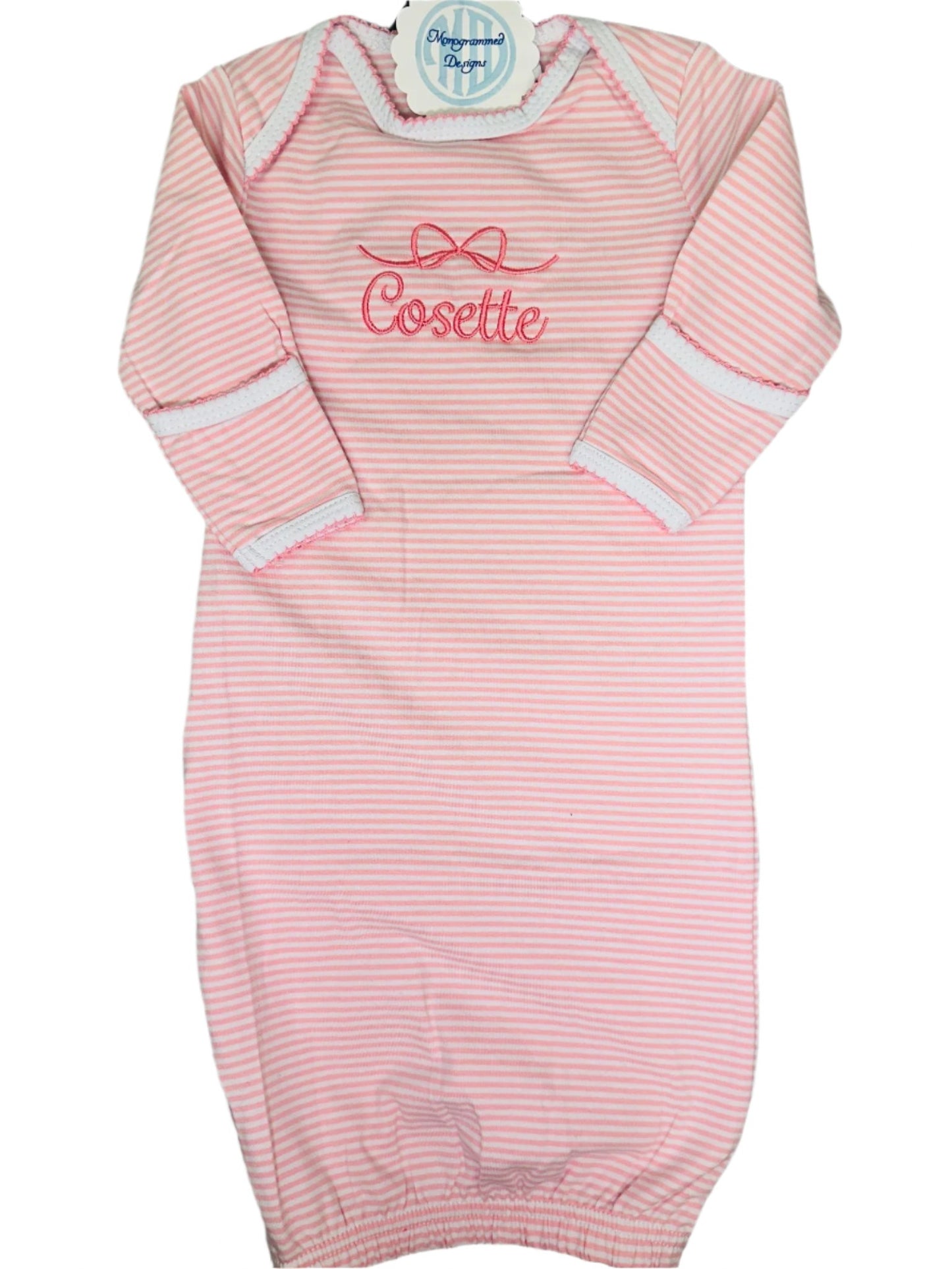 Striped Infant Gown with Picot Trim