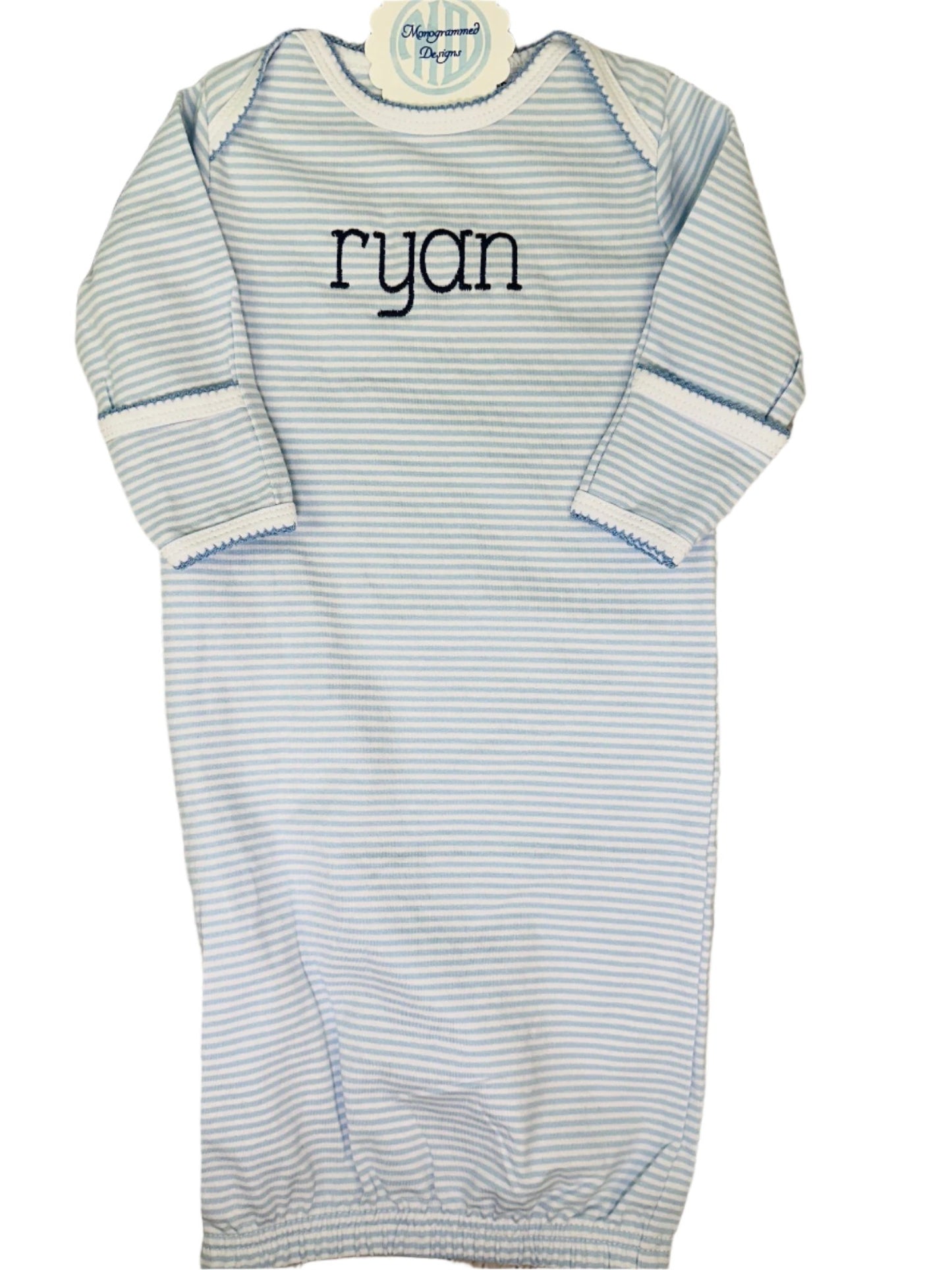 Striped Infant Gown with Picot Trim