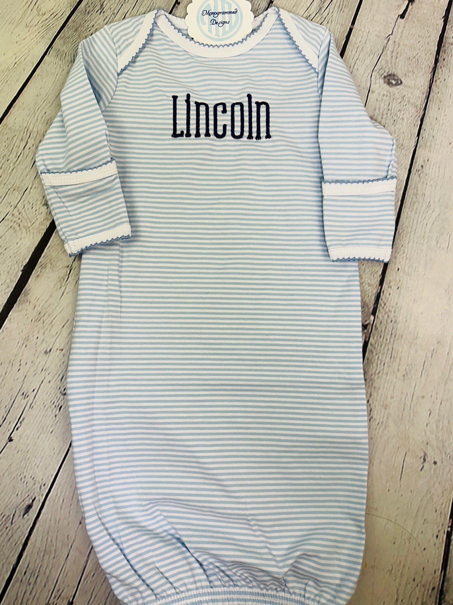 Striped Infant Gown with Picot Trim