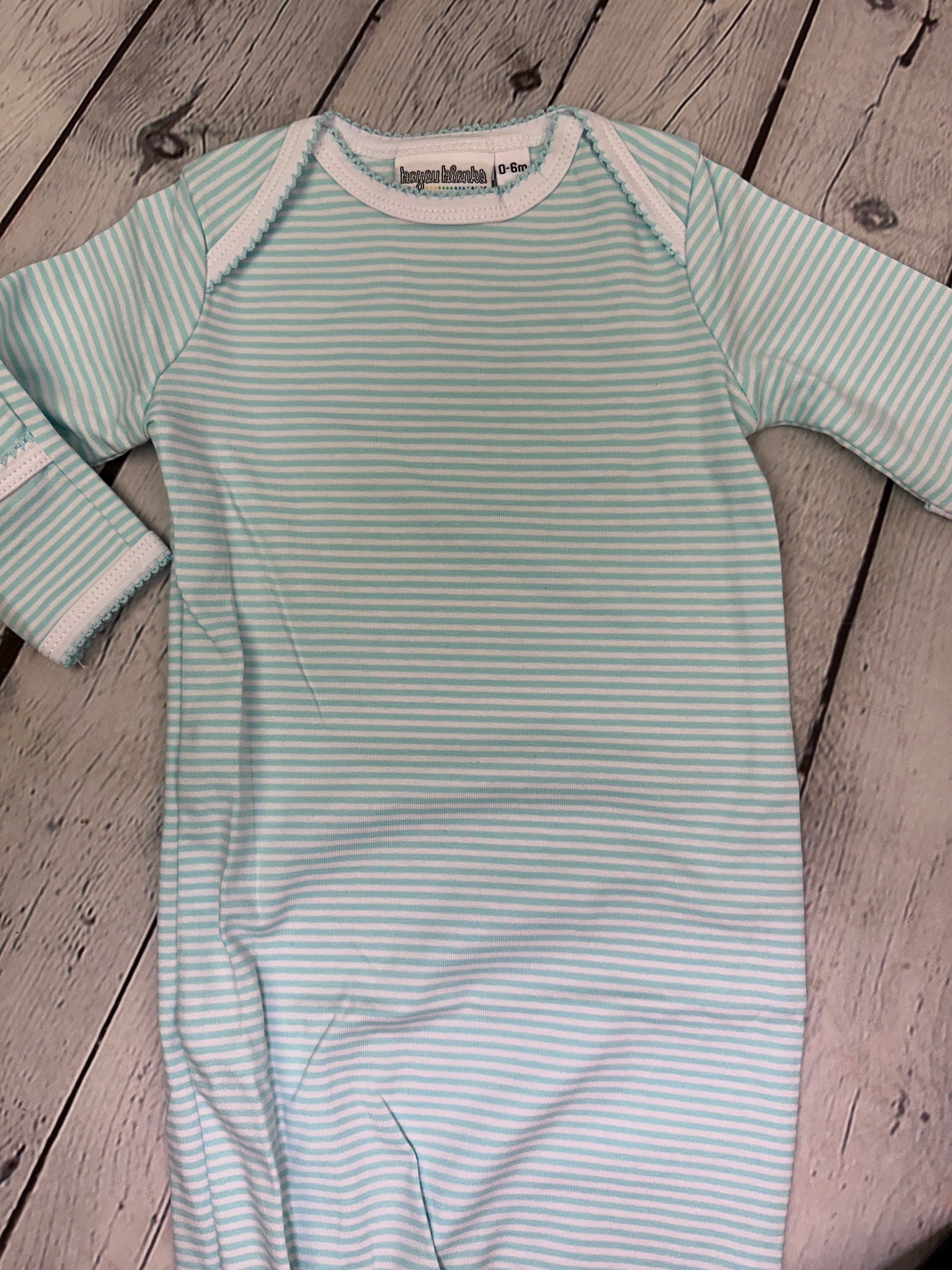 Striped Infant Gown with Picot Trim