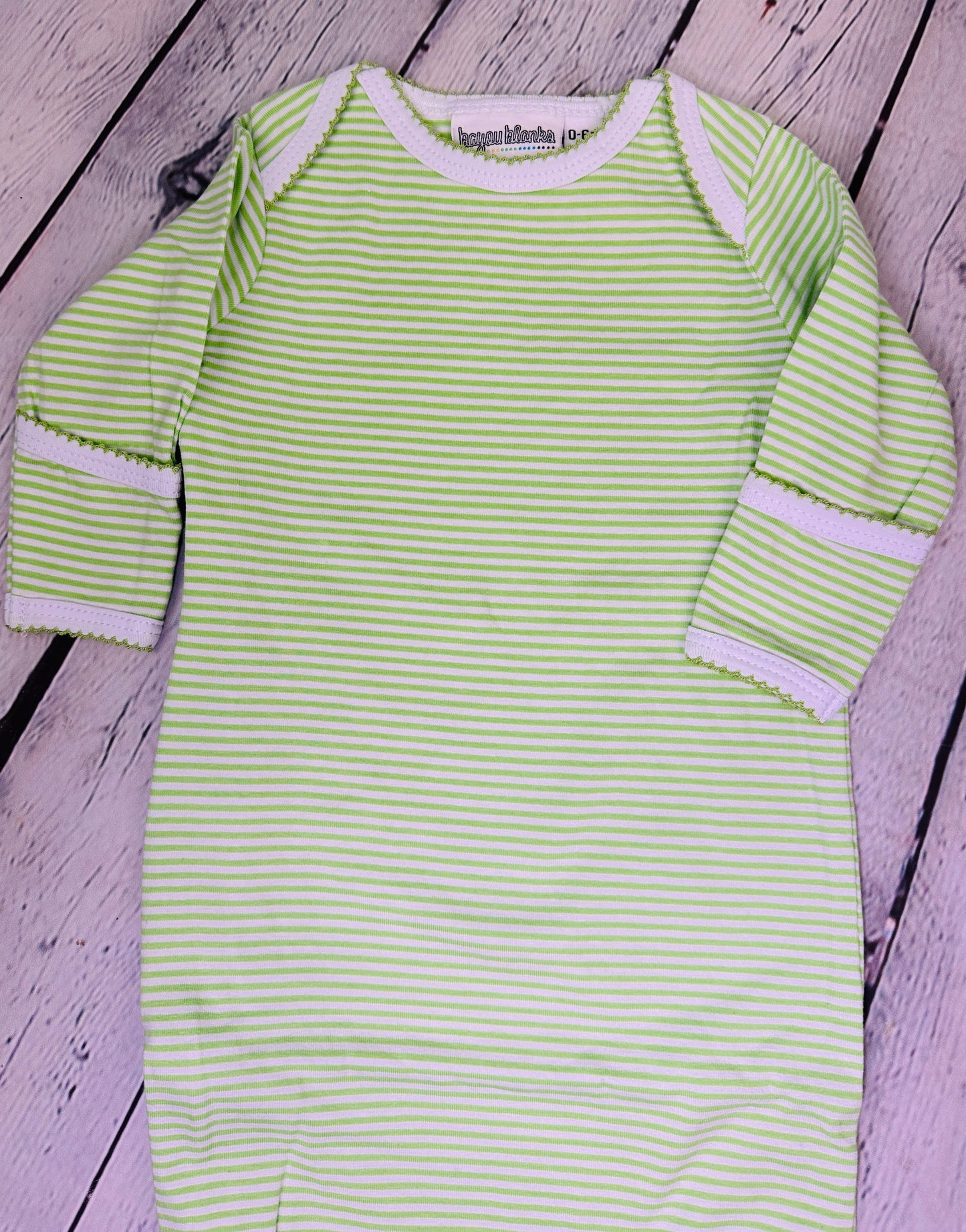 Striped Infant Gown with Picot Trim