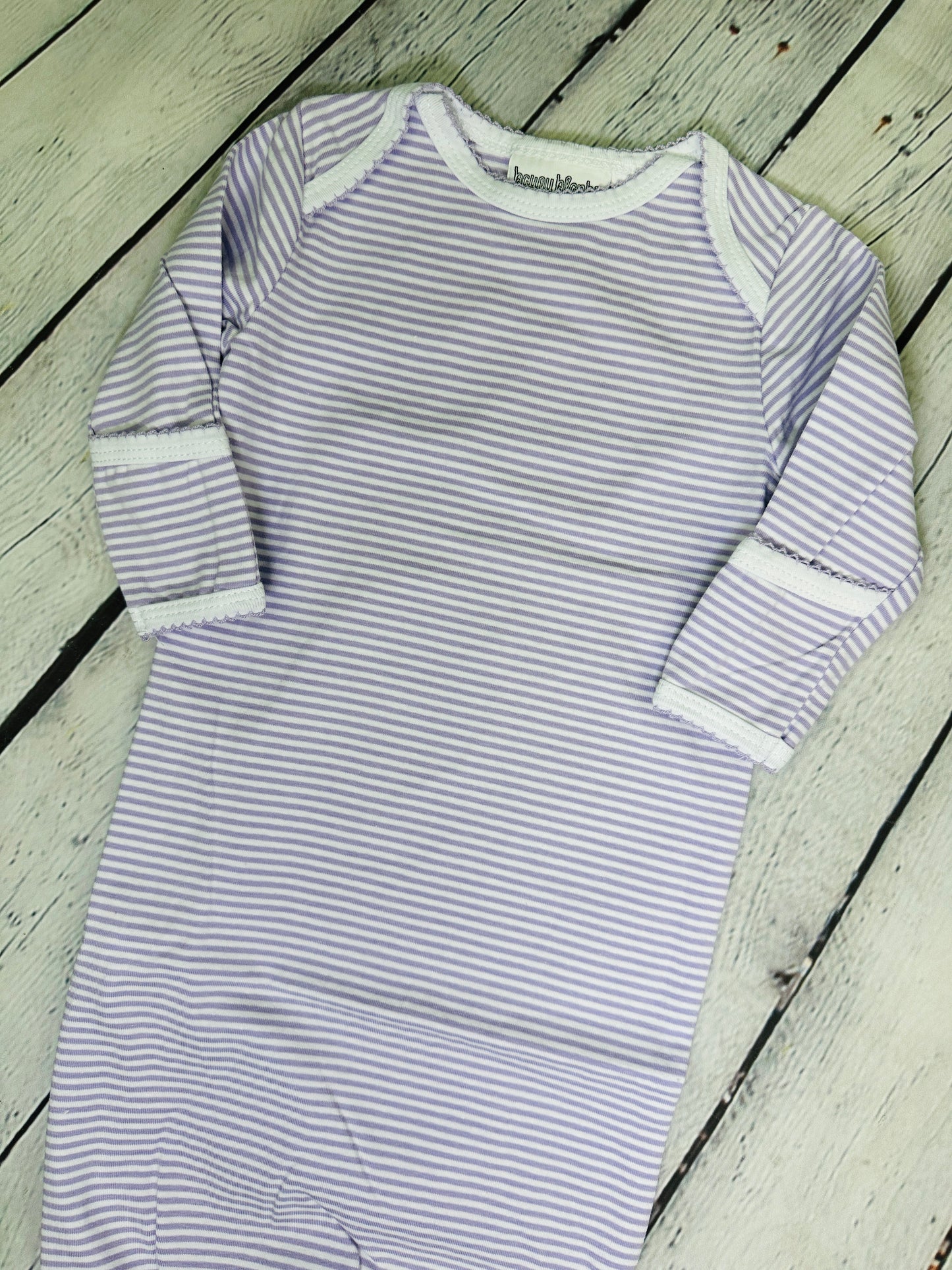 Striped Infant Gown with Picot Trim