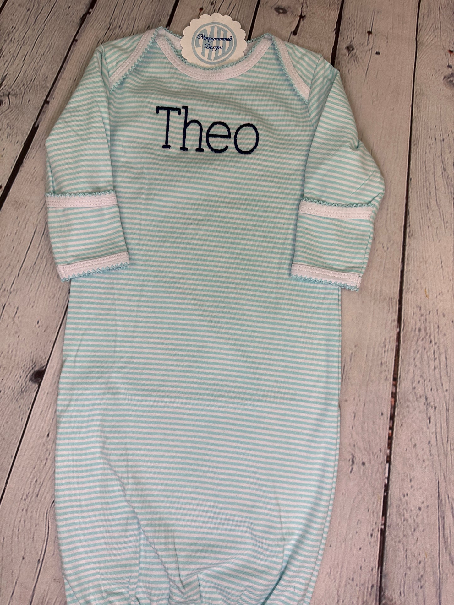 Striped Infant Gown with Picot Trim