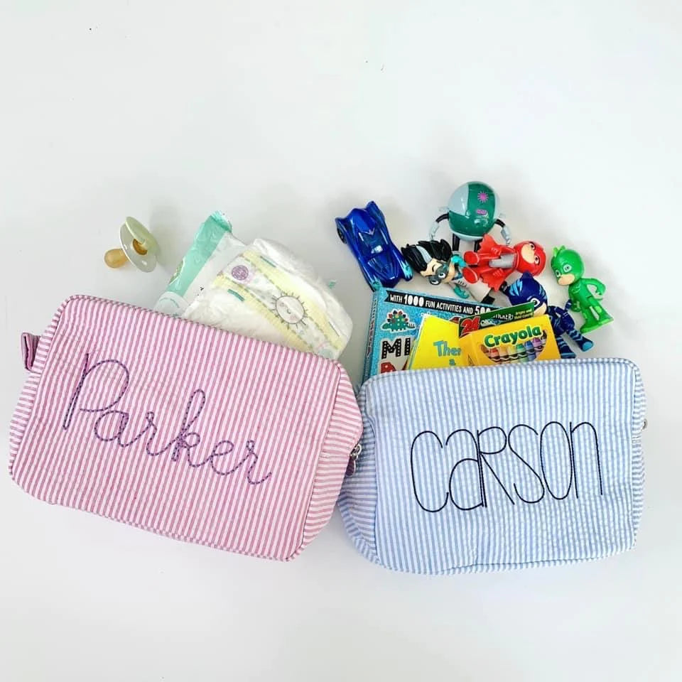 Seersucker Travel Toiletry/Makeup Bag